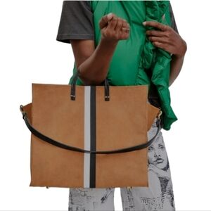 Claire V. Simple Tote 100% Suede Leather Camel Vinyl Stripe Tote Womens Purse